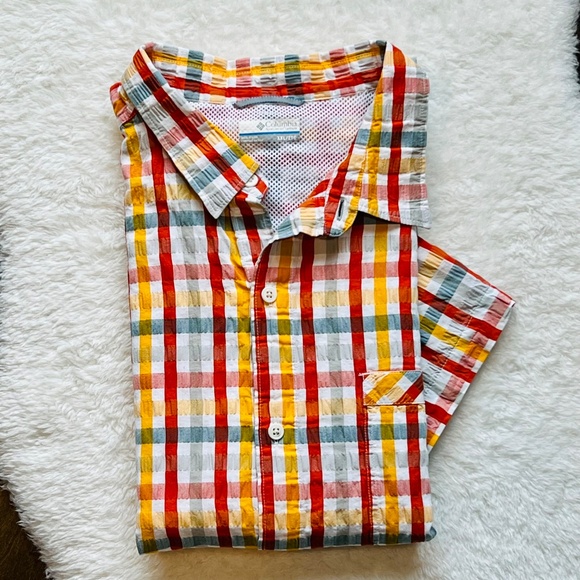Columbia Red, Yellow & White Plaid Short Sleeve Button Front Shirt Size XXL - Picture 1 of 11